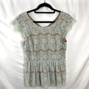 Anthropologie Maeve Lace Tea Green Peplum Top Womens Size S